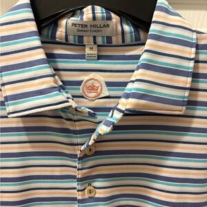 Peter Millar Horizontal Stripe Polo in White and Blue
